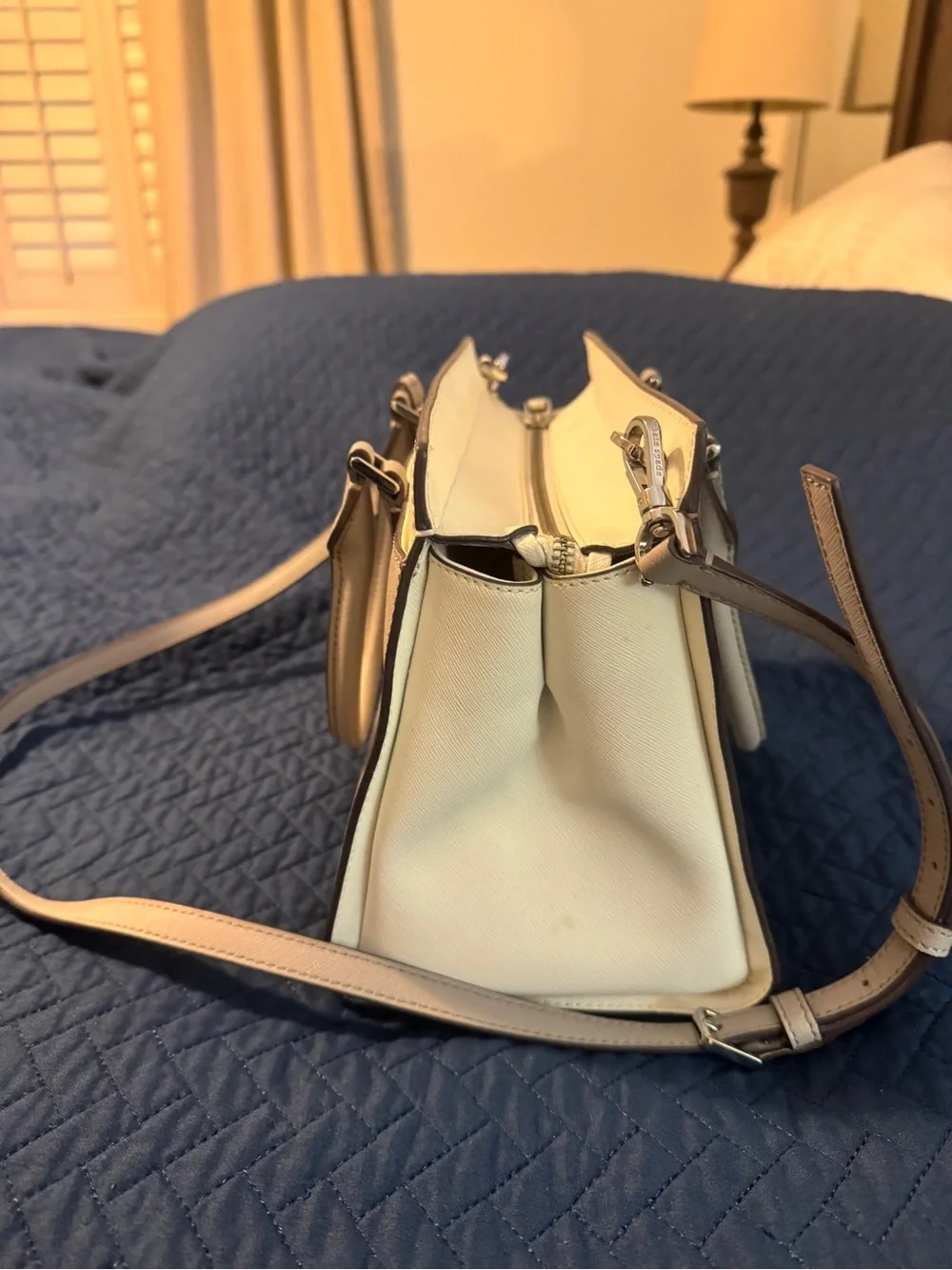 kate spade Cream and Light Tan Saffiano Leather Satchel